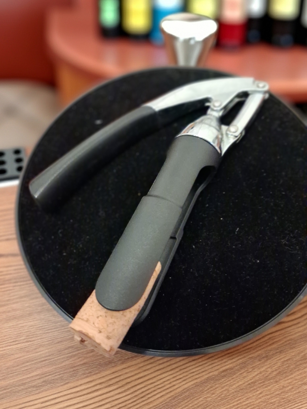Black Corkscrew Wine Opener with Chrome Accents